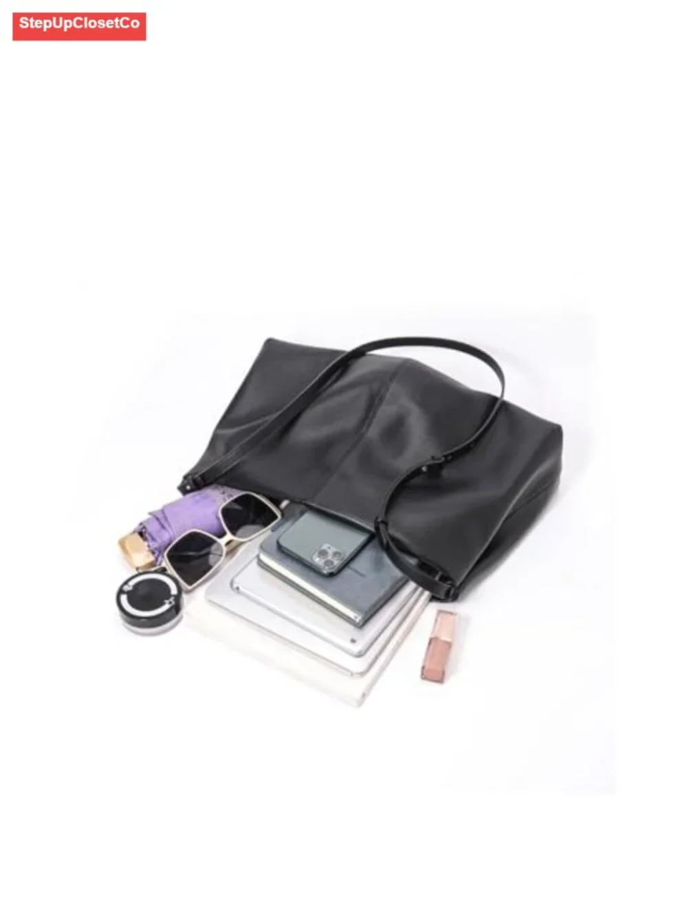 Minimalist Soft Leather Tote Bag Shoulder Purse with Adjustable Strap for Work